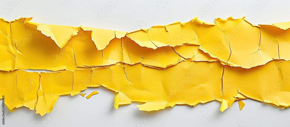Aufkleber yellow torn paper strips with ragged edges on a white background with space for copying images