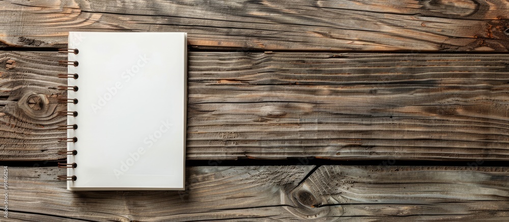 Poster wooden surface featuring a blank notepad with ample copy space image