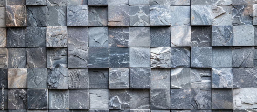 Poster Background of gray stone tiles forming a seamless mosaic wall pattern ideal for use as a copy space image