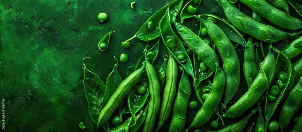 Poster fresh organic beans arranged in pods captured in a top down photo showcasing a concept of garden fre