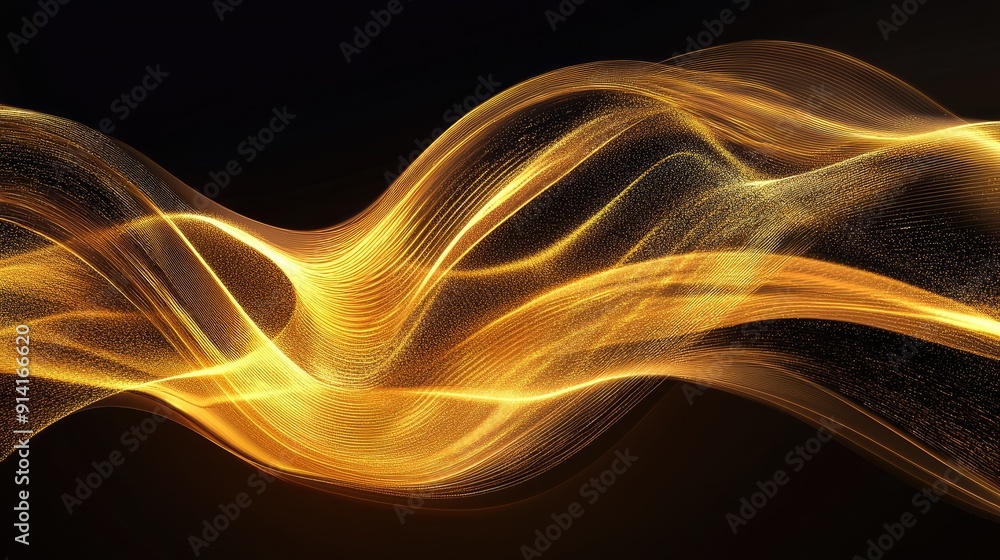 Poster abstract golden lines forming a dynamic wave pattern, symbolizing energy and movement. ideal for mod