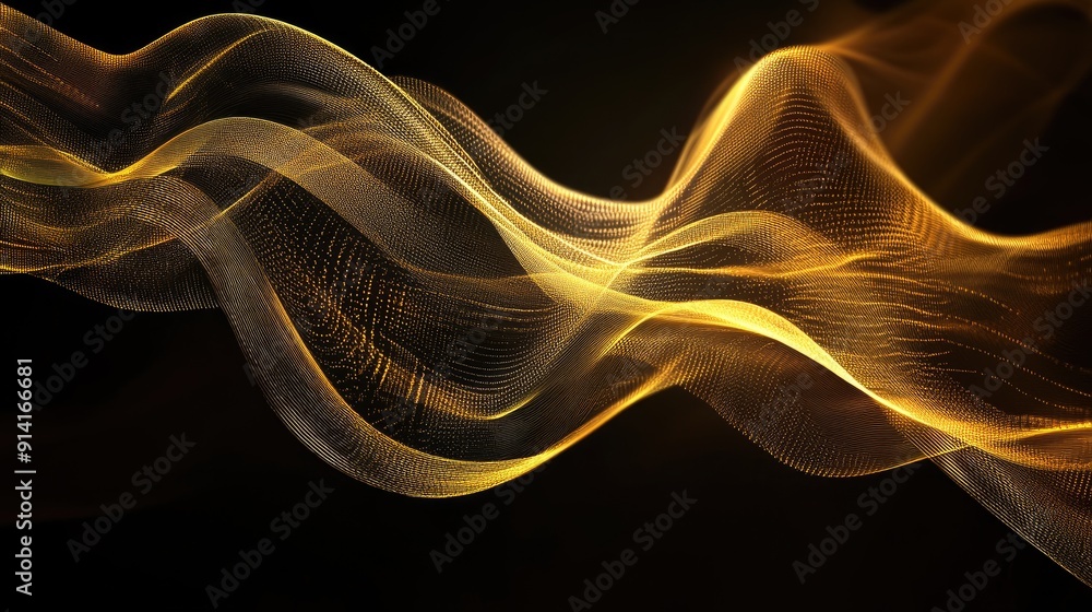 Poster abstract golden lines forming a dynamic wave pattern, symbolizing energy and movement. ideal for mod