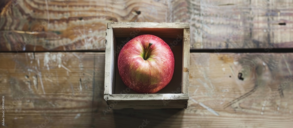 Poster a lovely pink apple lies in the box on a wooden floor representing a healthy fruit option with a cle