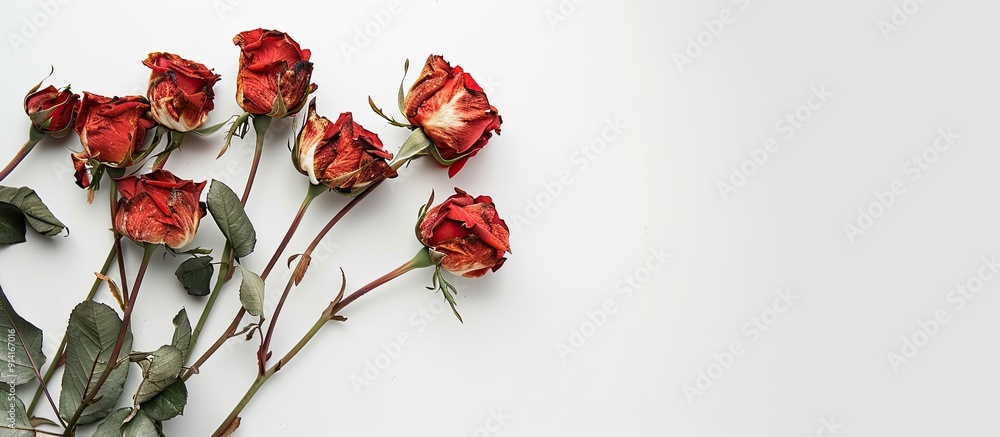 Aufkleber roses drying with copy space image on a white backdrop