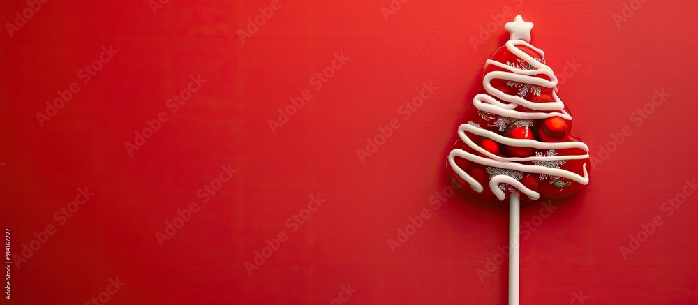 Leinwandbilder a lollipop designed as a christmas tree against a red backdrop with space for additional images