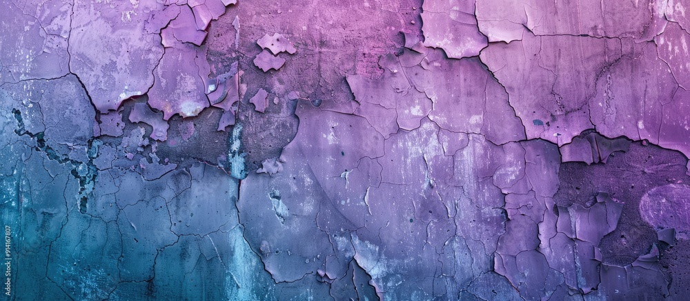 Poster Weathered concrete walls in shades of violet purple and blue with cracks provide a unique background for design projects and feature ample copy space for images