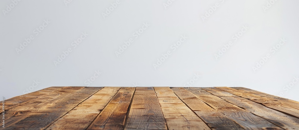 Poster front view of an empty wooden table with a white background perfect for incorporating a copy space i