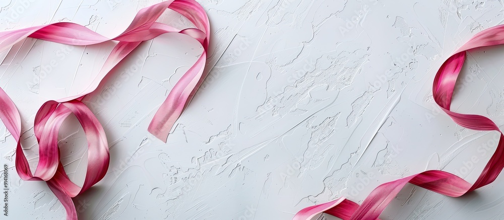 Aufkleber a flat lay photo with a pink curly ribbon on a white background providing copy space image