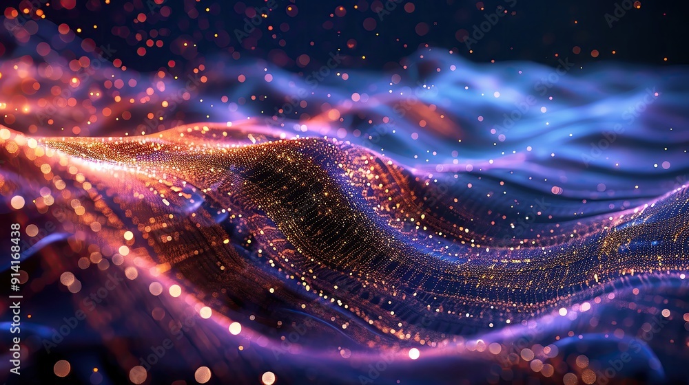 Poster stunning abstract digital waves with vibrant colors and luminous particles. perfect for technology a