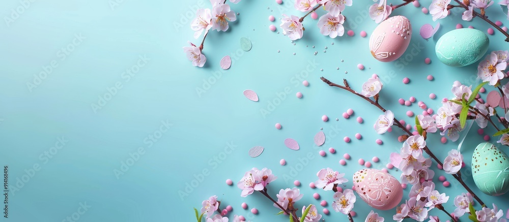 Aufkleber easter greetings with a celebratory background featuring selective focus a top down view and horizon