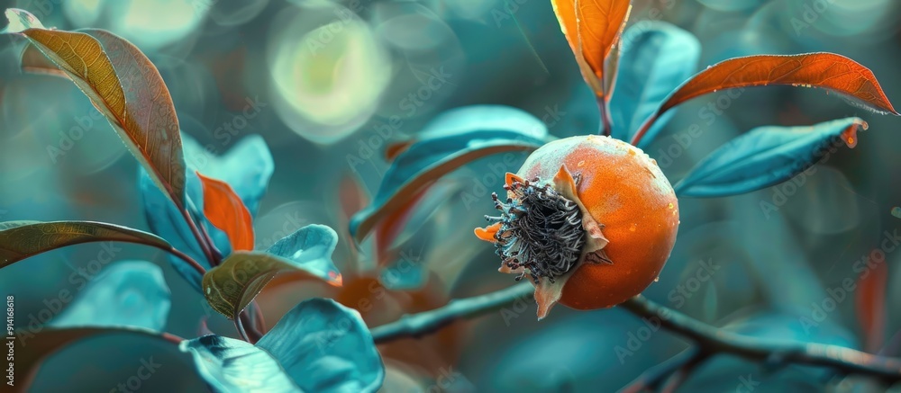Poster copy space image of a ripe medlar fruit from a mespilus tree