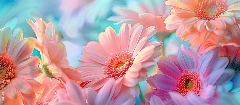 Aufkleber vibrant pastel flowers creating a summery floral backdrop ideal for graphic design or wallpaper with