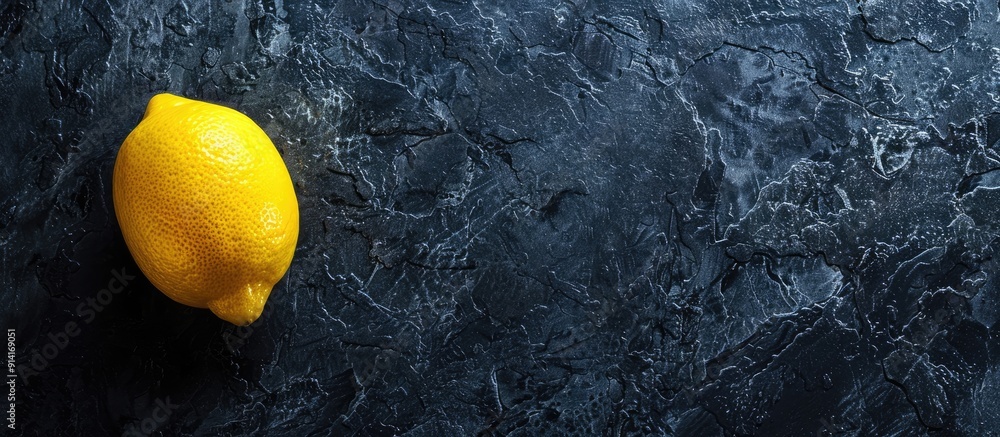 Aufkleber Yellow ripe lemon on a dark stone background with copy space image