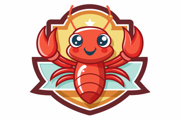 Cartoon Red Lobster Mascot in Shield Emblem