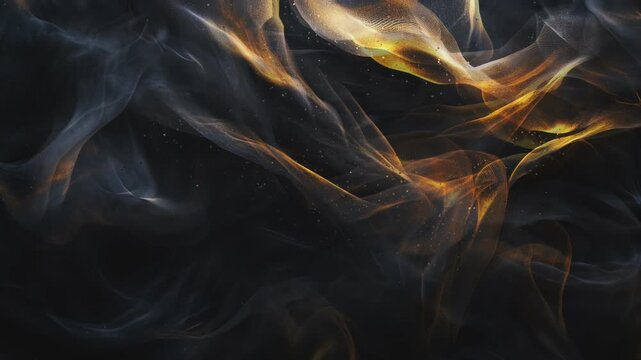 Abstract black and gold textured background with glowing lines and particles.