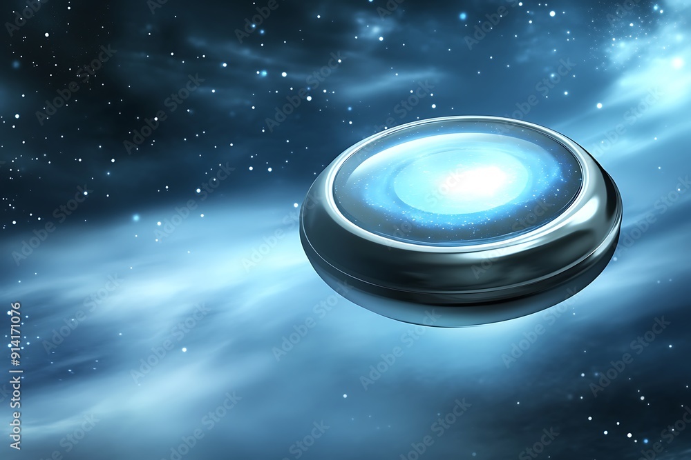 Poster futuristic transparent push button floating in space - digital illustration