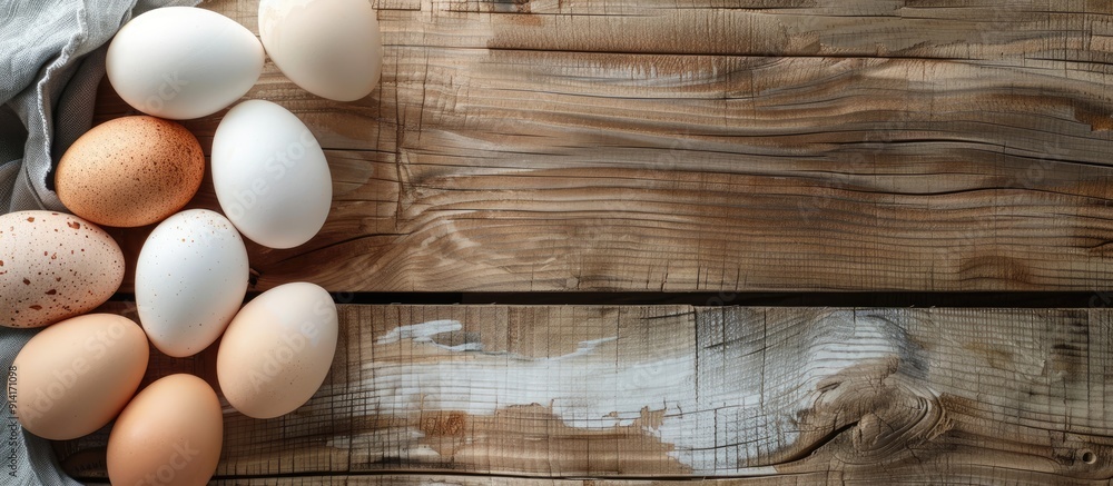 Aufkleber wooden background with copy space image featuring eggs