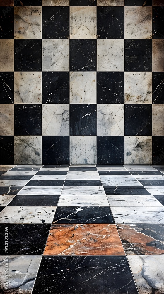 Poster classic checkerboard tile pattern providing retro and playful backdrop for mockup design and copy sp