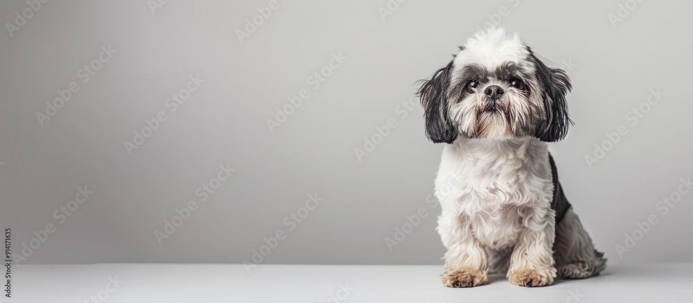 Poster A Shih Tzu dog posing in a studio with a white background is featured in the copy space image