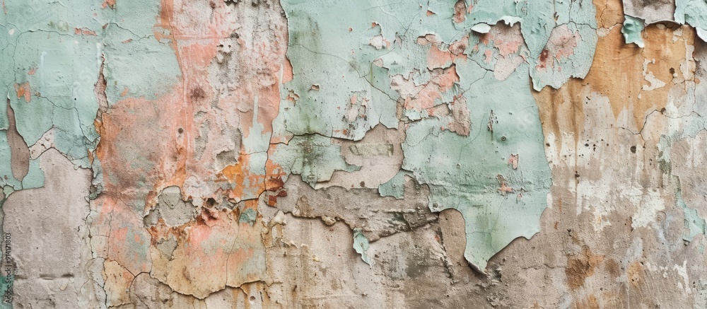 Aufkleber Vintage background of an aged concrete wall with remnants of paint providing a retro vibe suitable for a copy space image