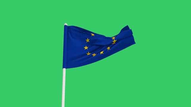 European flag waving in the wind on a green screen background