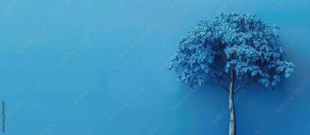 Poster A large tree design featuring leaves and a trunk on a blank blue copy space image