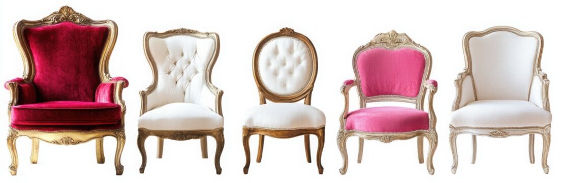 A set of five different chairs in the styles of rococo