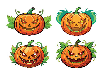 Spooky Halloween Pumpkin Faces - Cartoon Illustrations