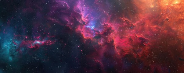 Fototapeta premium Stunning image of colorful deep space nebula with vibrant hues of pink, purple, blue, and orange illustrating the beauty of the universe.