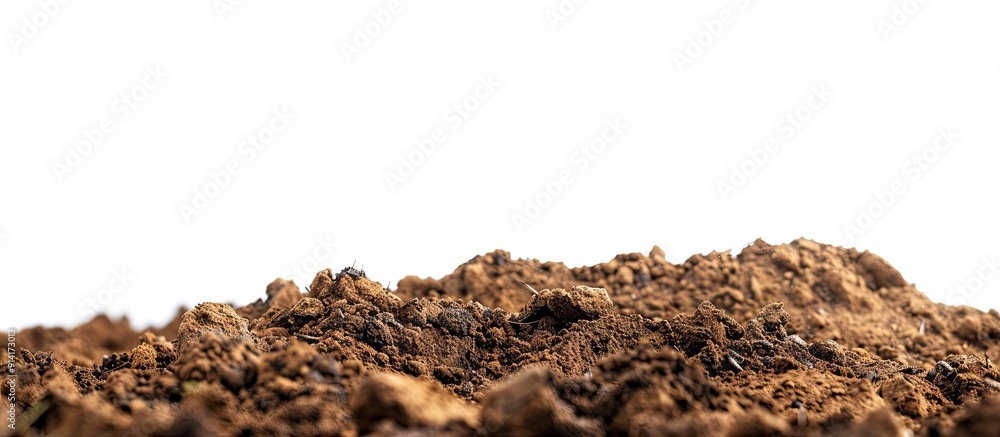 Aufkleber Top view of a mound of earth on a white backdrop for your text in a copy space image