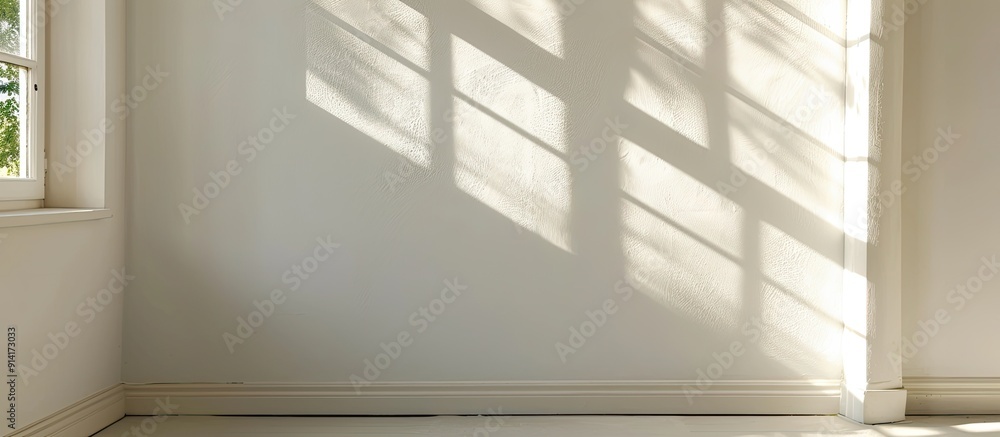 Aufkleber an empty well lit room at home displaying a plastic window against a white wall providing ample copy