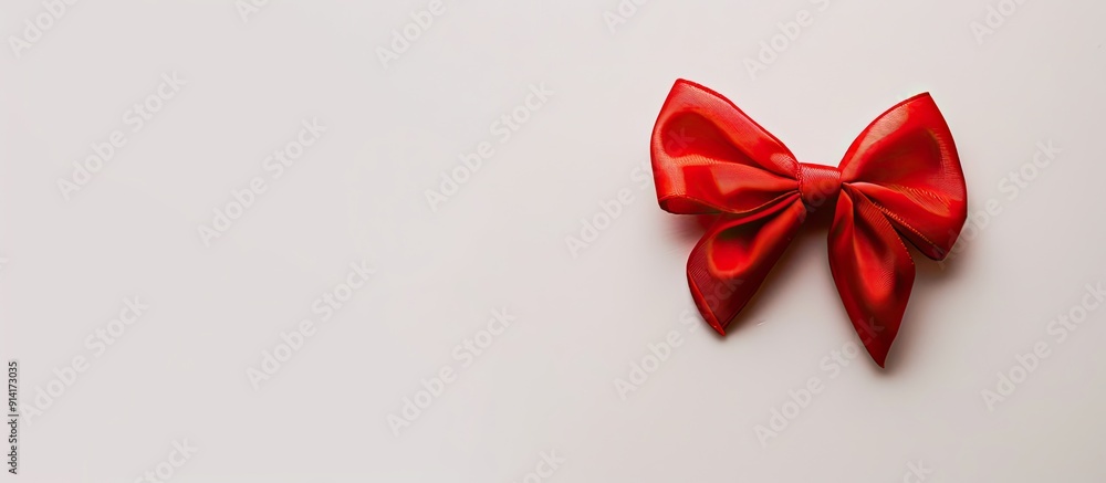 Poster a red bow sitting alone on a white background provides a beautiful copy space image
