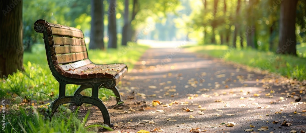 Poster park bench on a pathway with a copy space image