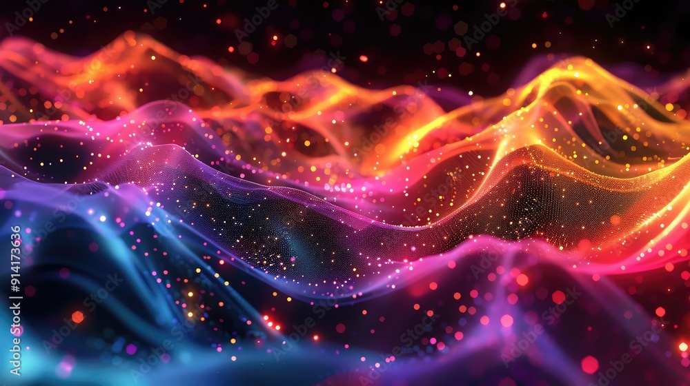 Poster vibrant waves of colorful light blend seamlessly, creating a mesmerizing visual of energy and motion