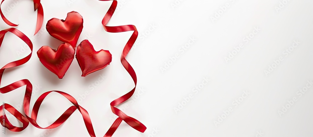 Poster heart shaped ribbons on a white background for valentine s day with copy space image