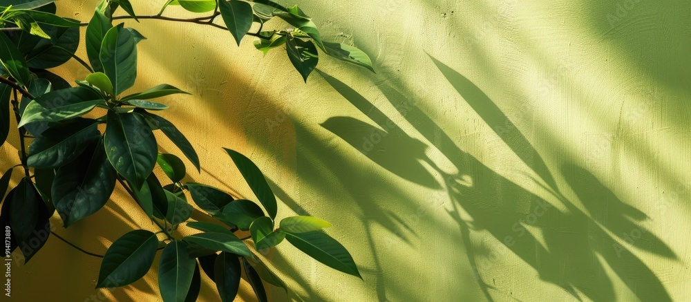Fototapete copy space image featuring a plant s shadow cast on a bright wall ideal for adding text