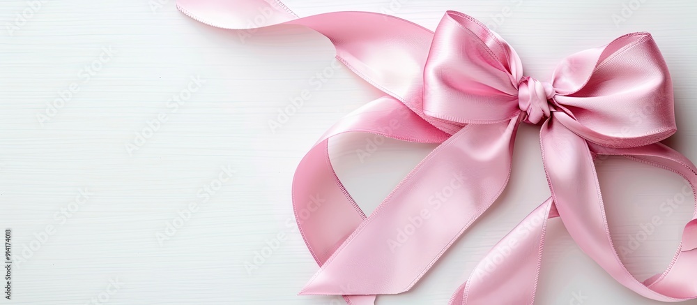Poster pink satin bow with crisscross ribbon on a white background for a copy space image