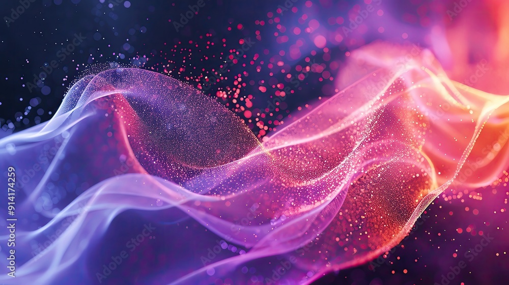 Poster captivating abstract wave pattern with vibrant colors and sparkling particles, perfect for backgroun
