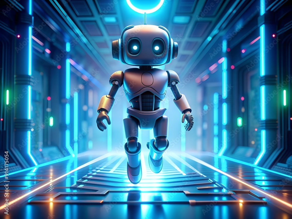 Poster futuristic 3d render of a robotic android character standing as a symbol of artificial intelligence 