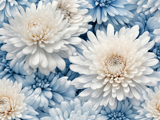 Obraz premium Floral Art. Chrysanthemum Blossoms Pattern. Delicate floral motifs in soft pastel tones with a soft-textured watercolor technique.