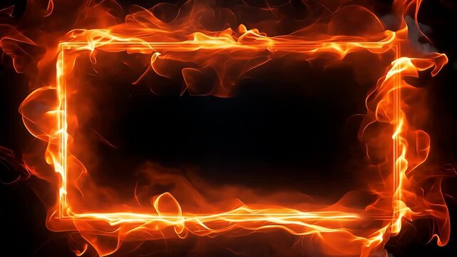 Fiery frame with dynamic flames on dark background