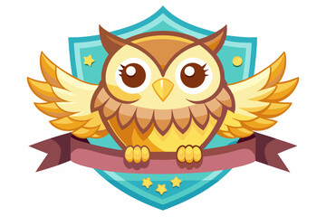 Obraz premium Cute Cartoon Owl Holding a Banner Inside a Shield