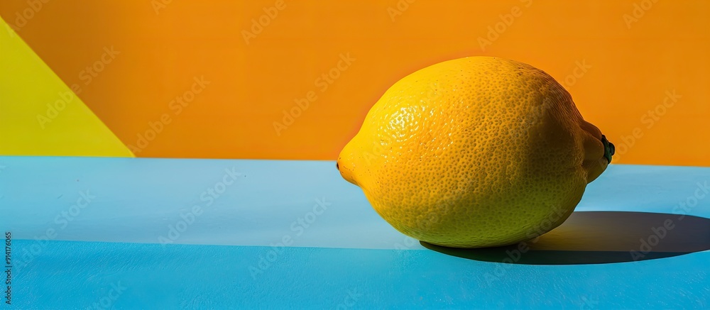 Poster Single lemon on a colored backdrop with copy space image