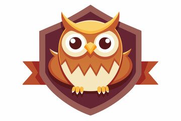 Fototapeta premium Cartoon Owl Inside a Shield with Ribbon