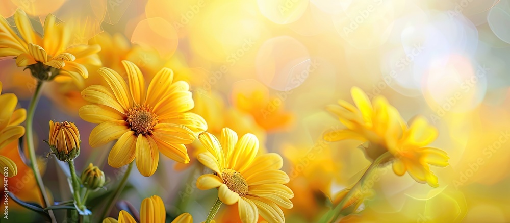 Poster yellow flowers close up with copy space image available