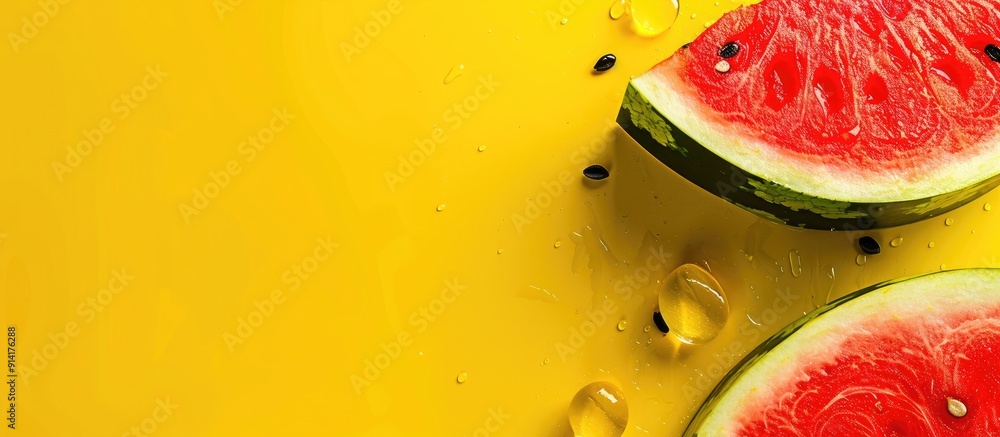 Poster Yellow background with copy space image featuring a watermelon