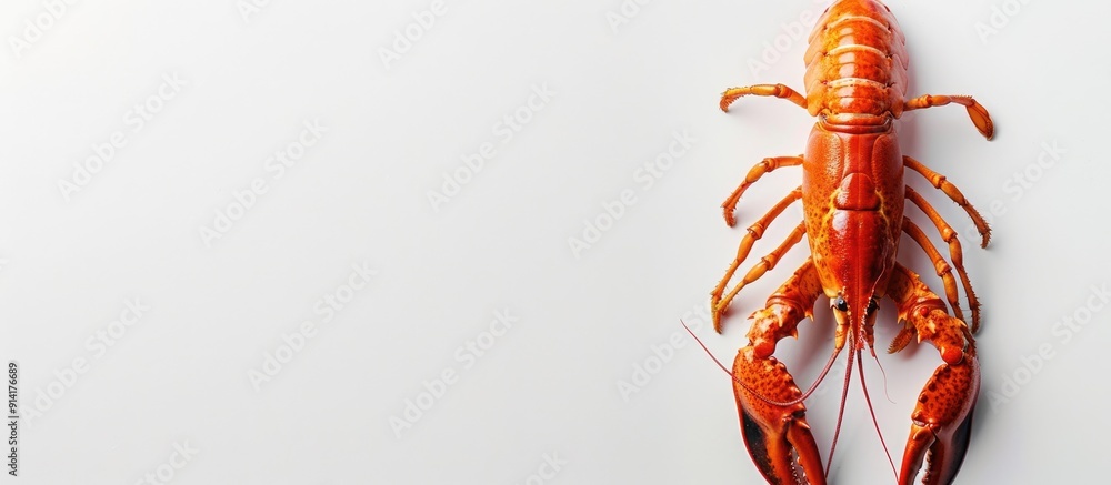 Aufkleber top view of a mouthwatering boiled crayfish on a white background with copy space image