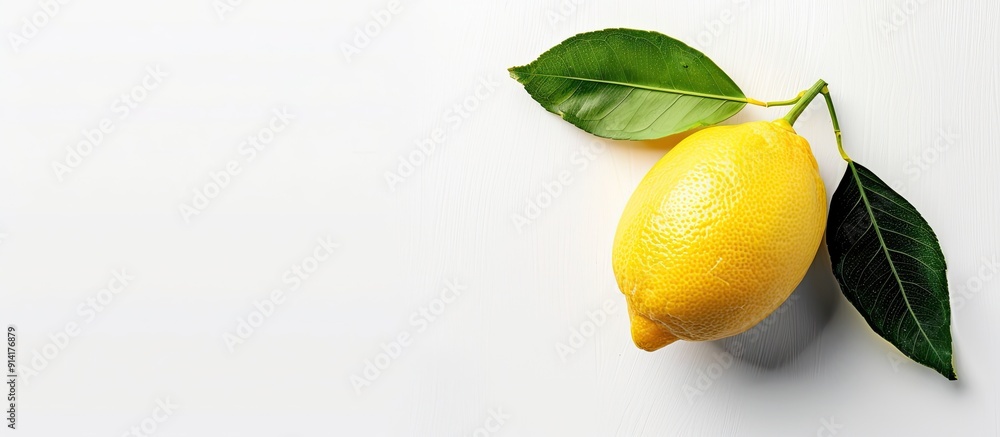 Aufkleber A lemon with a leaf is shown in a copy space image against a white background