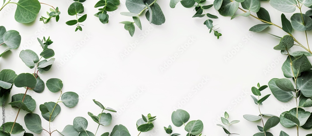 Aufkleber Eucalyptus branches create a border frame on a white background with copy space image