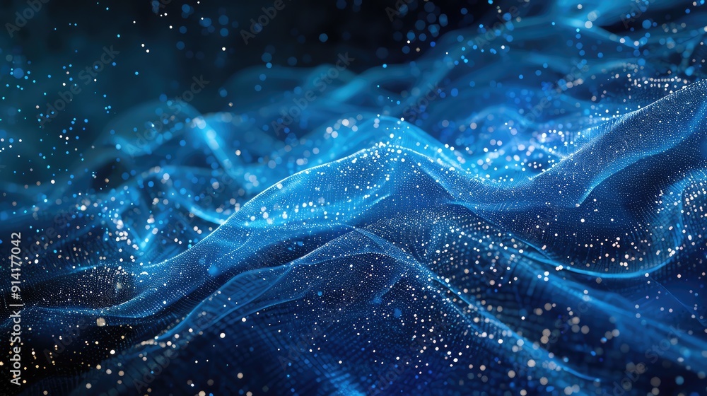 Poster abstract blue wave texture with shimmering particles, creating a captivating visual effect of depth 